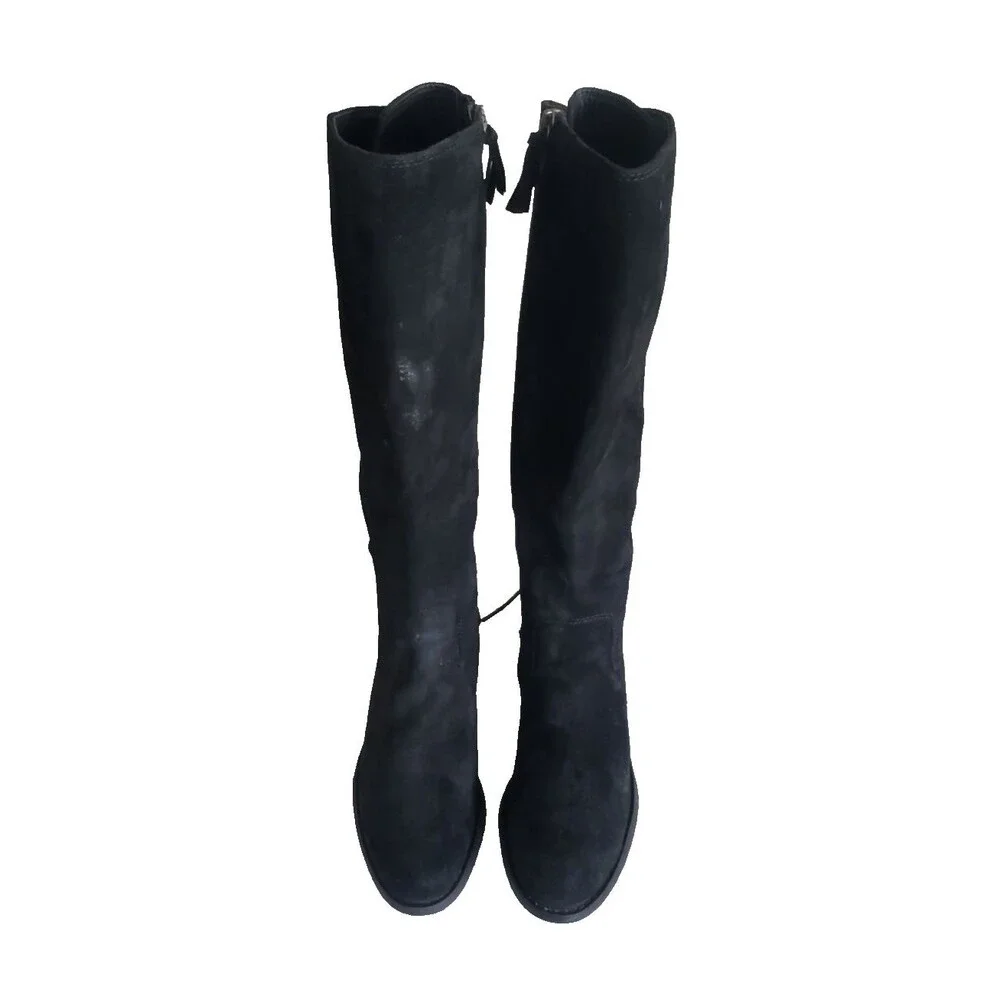 Aqua Sofft “Sharnell” Black Suede Knee High Boots Lace Up Water Resistant 6.5M